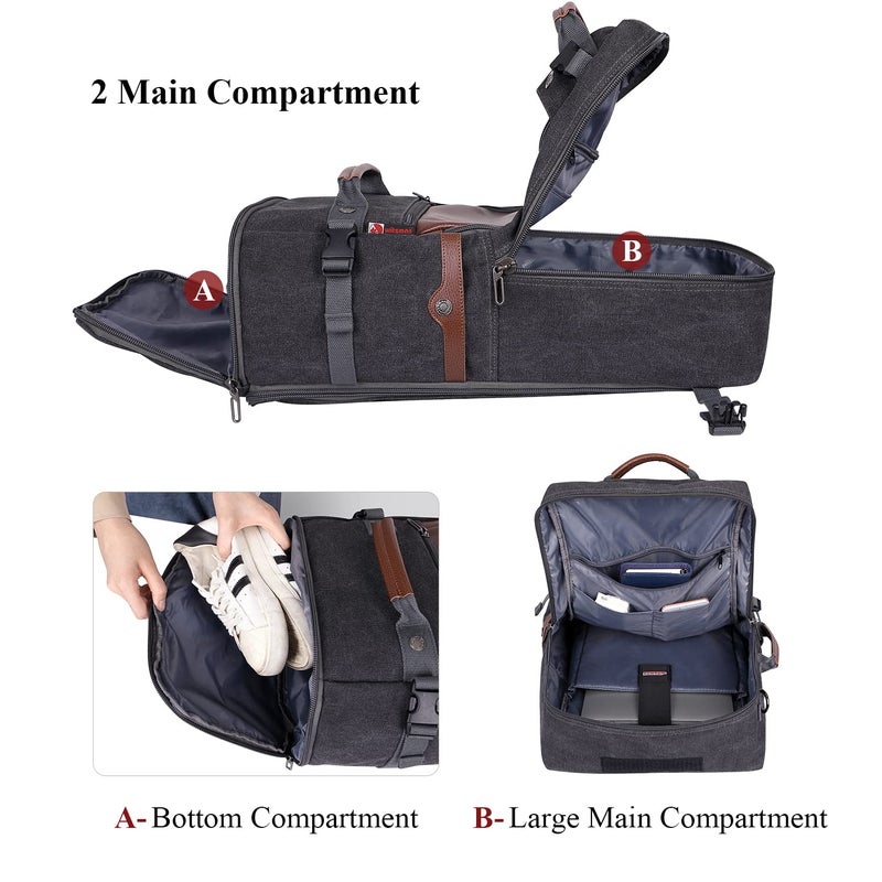 WITZMAN Travel Backpack for Men Women Carry on Luggage Backpack Canvas Rucksack Duffel bag with Shoe Compartmentï¼ˆA2021 big size blackï¼‰ - Image 5